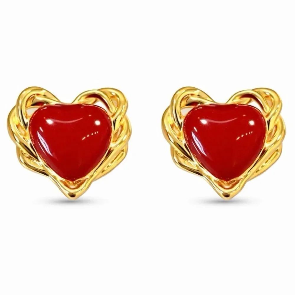 3For$20 Gold Twisted Red Heart Stud Earrings